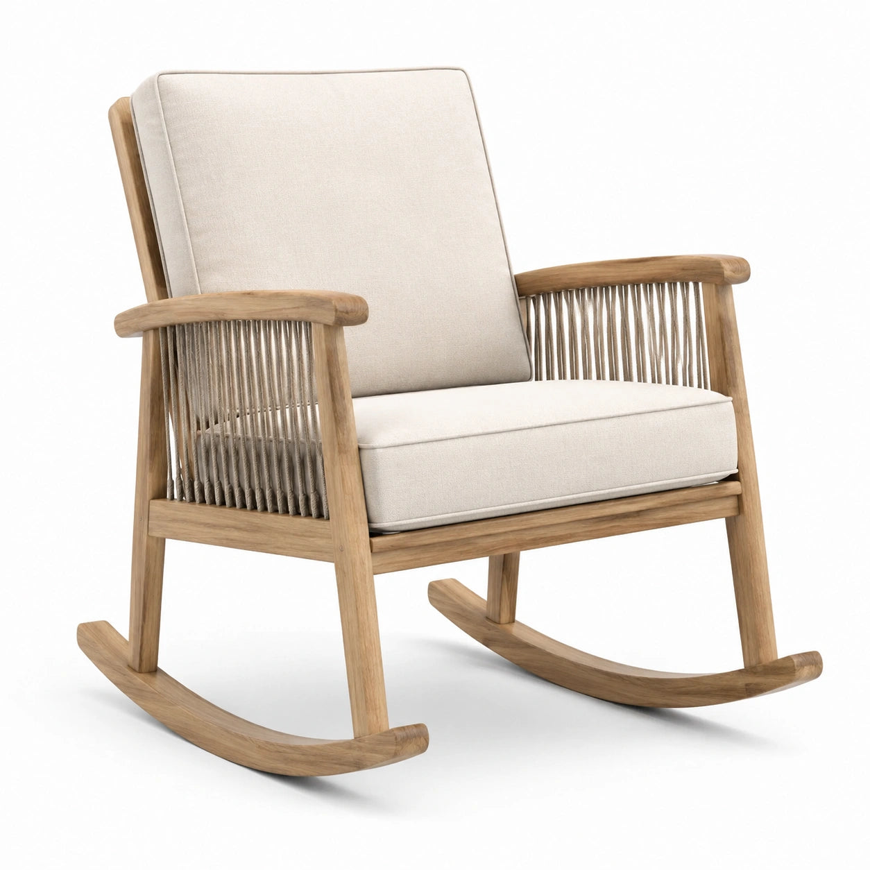Schaukelstuhl aus Holz mit Leinenpolsterung Beige