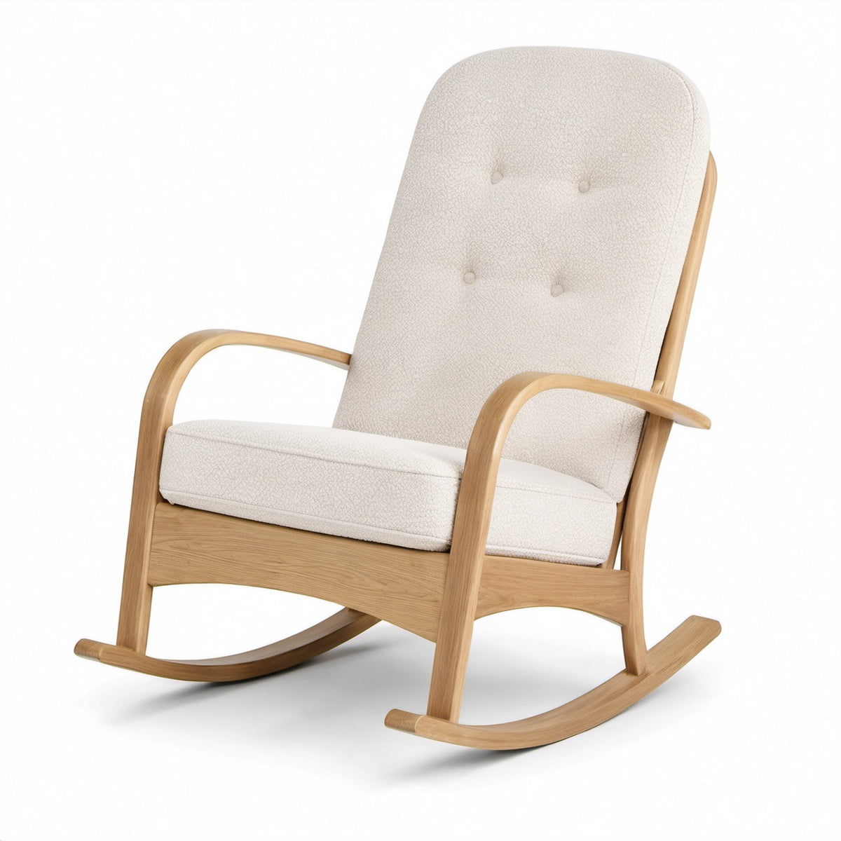Schaukelstuhl aus Eichenholz und Bouclé-Stoff Beige