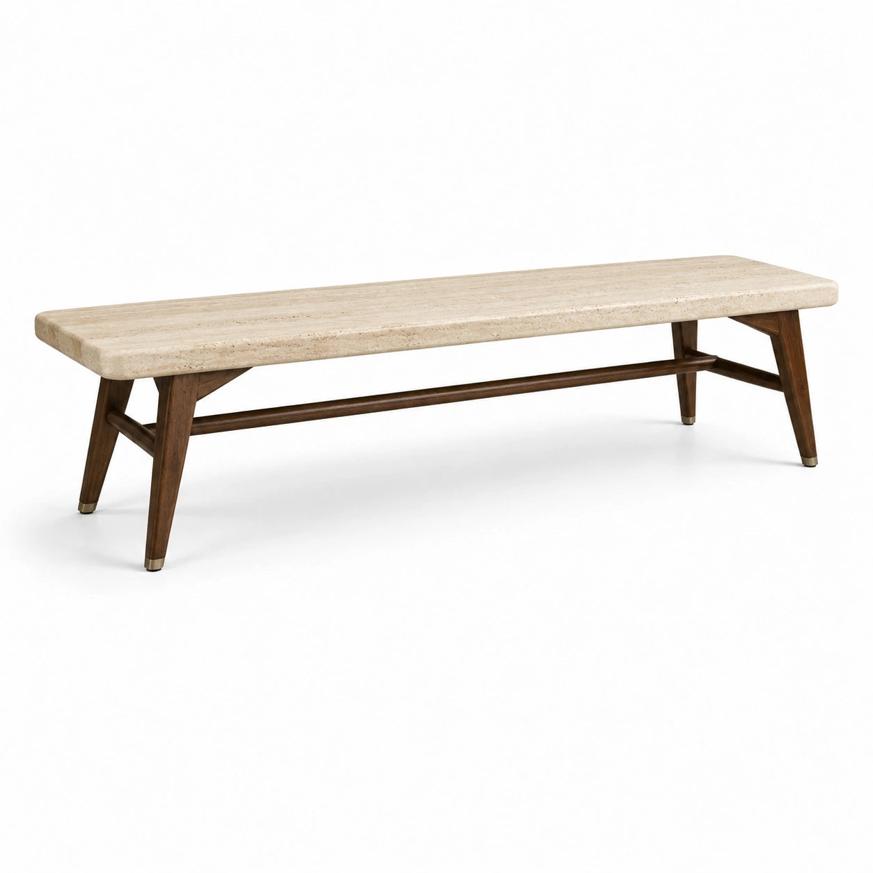 Bank Travertinplatte Walnussholzbeine Beige 200x40x35 cm