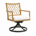 Rattan Drehstuhl mit Metallgestell und beige Kissen