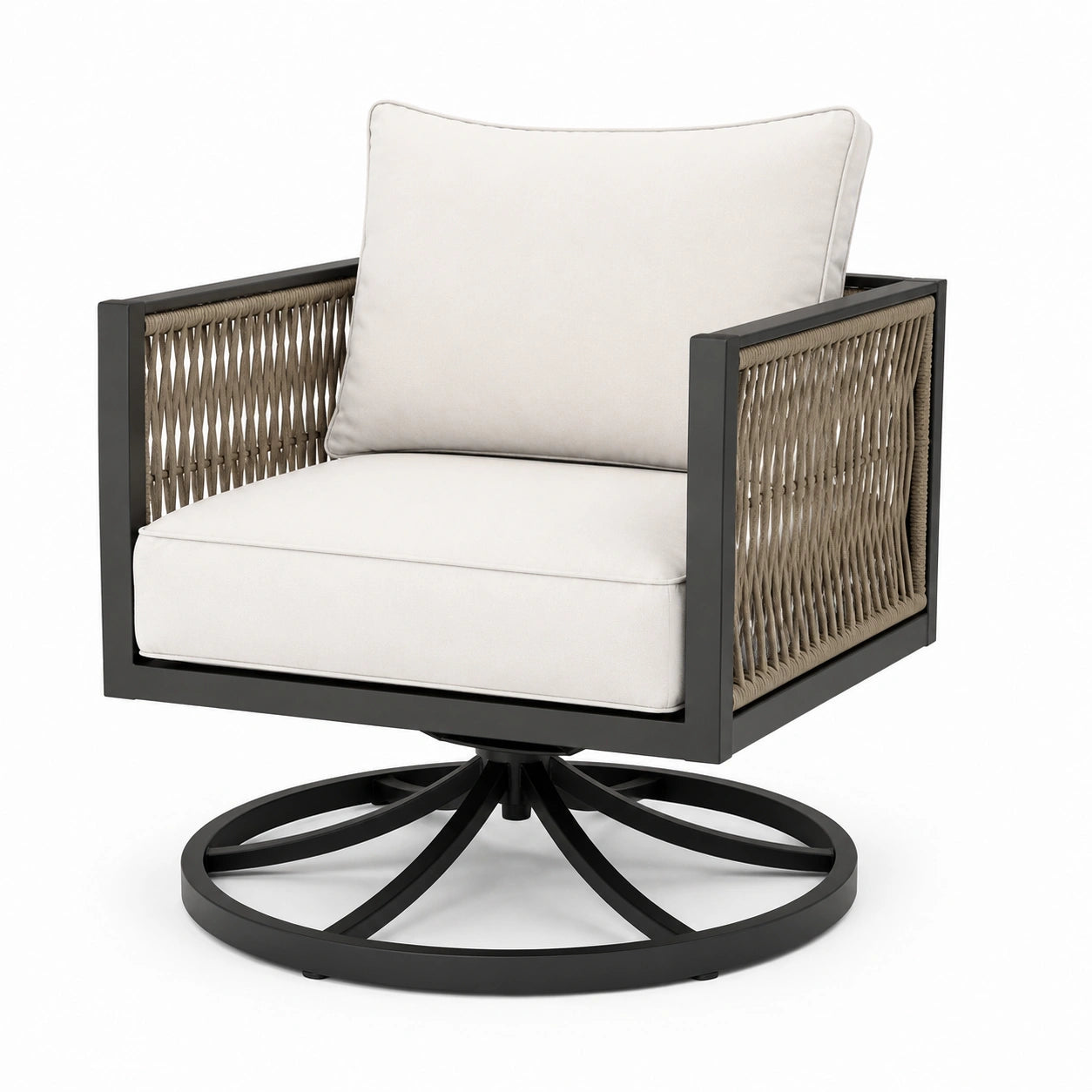 Drehsessel aus Aluminium mit Polyethylengeflecht, Creme