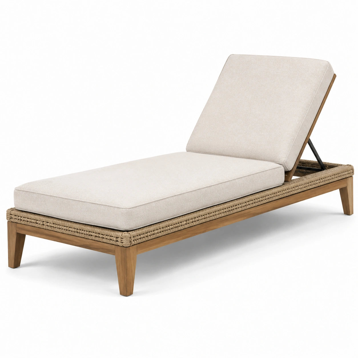 Gartenliege aus Teakholz mit Polyesterbezug Beige