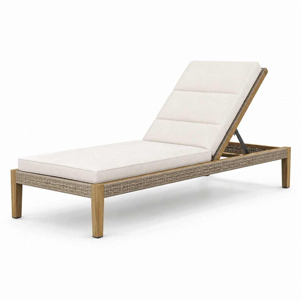 Gartenliege aus Teakholz mit Polyrattan und Polyester Kissen Beige