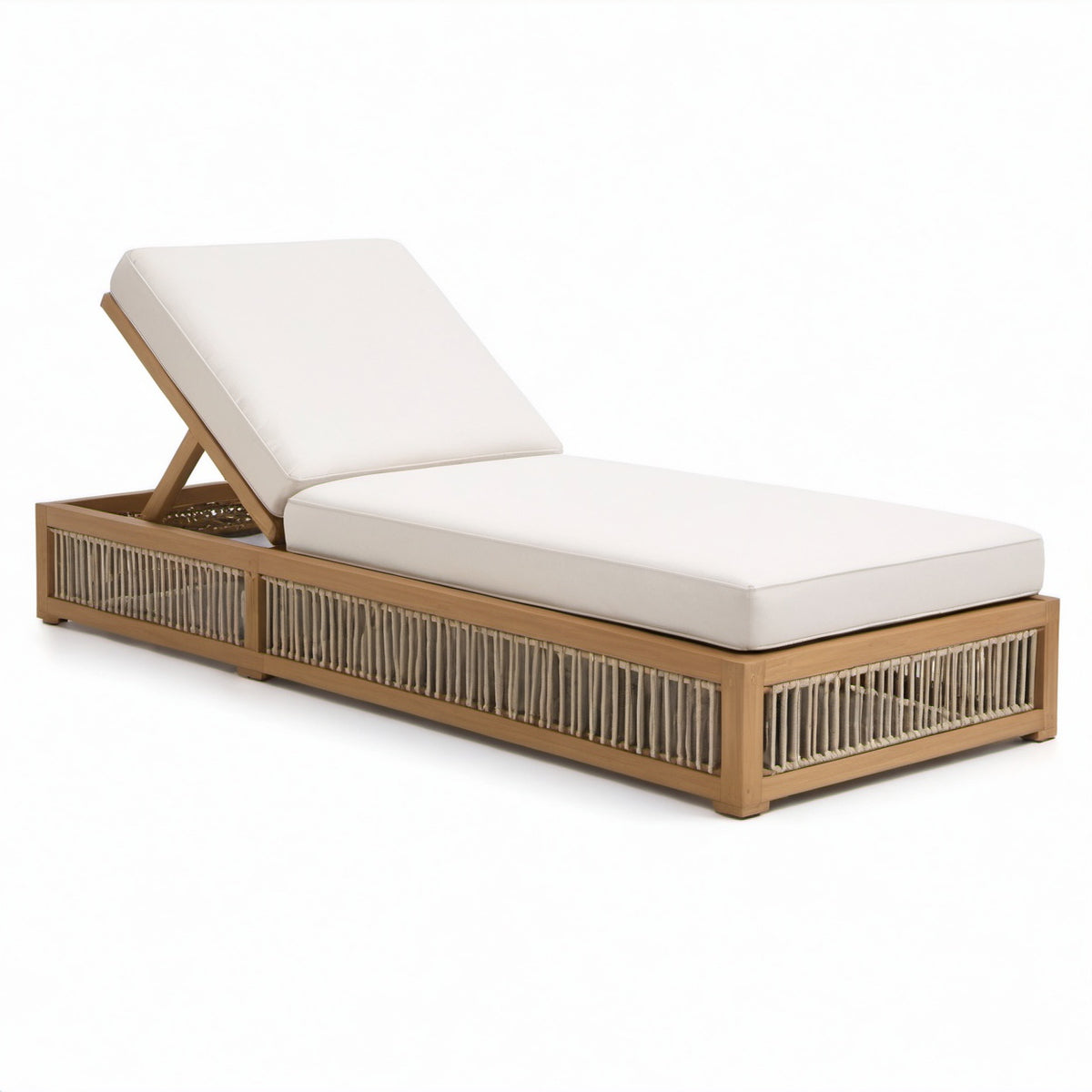 Sonnenliege Teakholz mit Polyesterpolsterung Beige