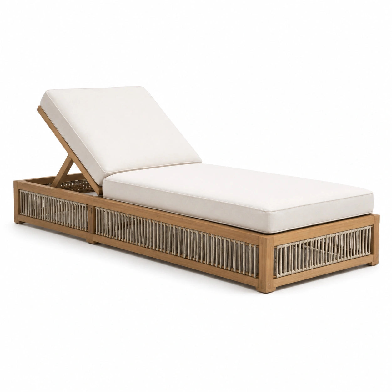 Sonnenliege Teakholz mit Polyesterpolsterung Beige