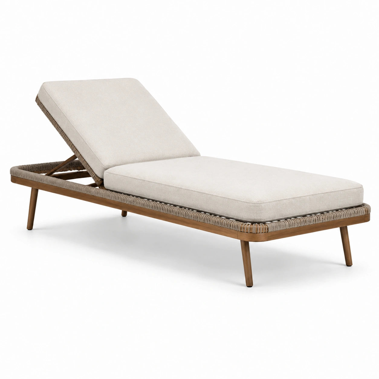 Gartenliege Polyrattan Aluminium Holzrahmen Beige