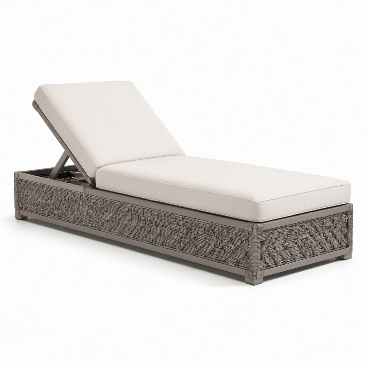 Gartenliege Aluminium mit Polyrattan und verstellbare cremeweiße Kissen, 200 cm