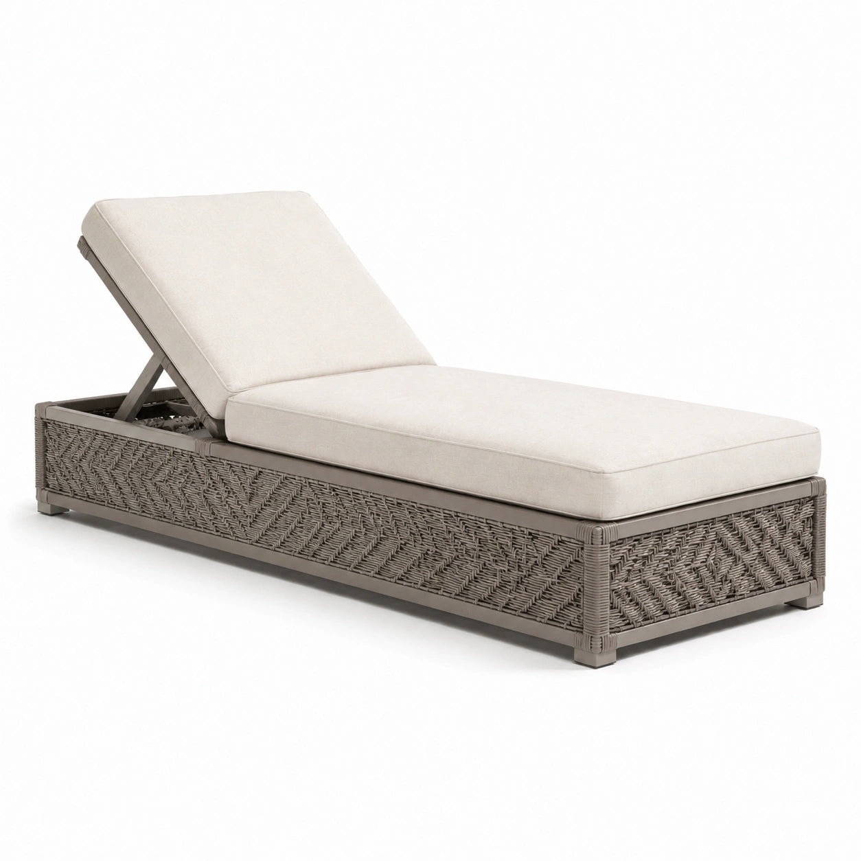 Gartenliege Aluminium mit Polyrattan und verstellbare cremeweiße Kissen, 200 cm
