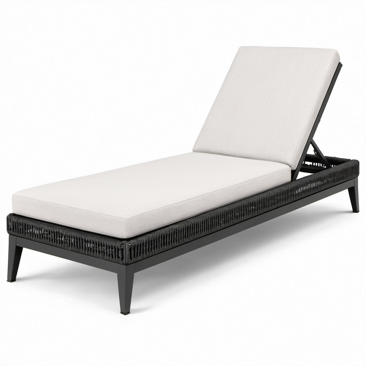 Gartenliege Aluminium Rattan Schwarz mit Verstellbarem Kissen