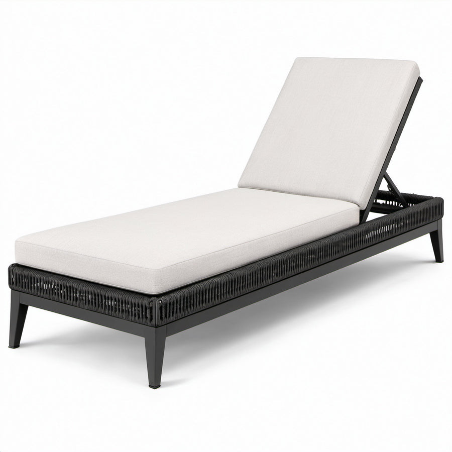 Gartenliege Aluminium Rattan Schwarz mit Verstellbarem Kissen