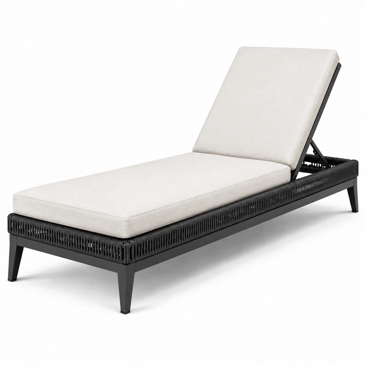 Gartenliege Aluminium Rattan Schwarz mit Verstellbarem Kissen