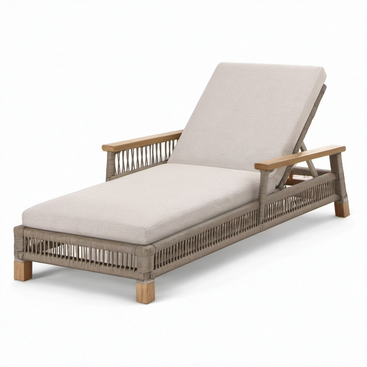Gartenliege aus Rattan und Teakholz in Beige, 200 cm