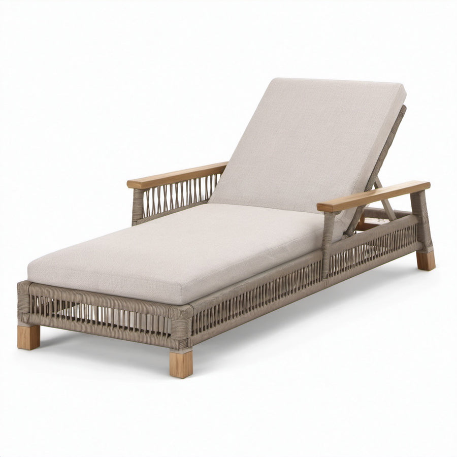 Gartenliege aus Rattan und Teakholz in Beige, 200 cm