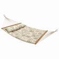 Hängematte mit Holzspreizstangen, Baumwolle Polyester, Beige/Grün, 200 cm x 140 cm