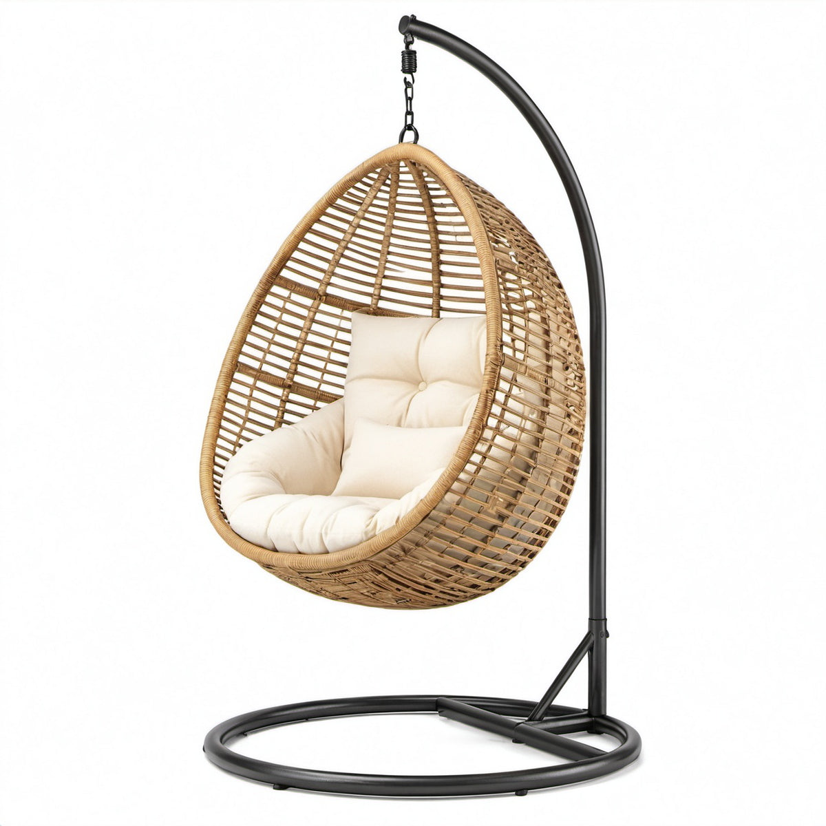 Hängesessel Ei-Form Polyrattan Stahlrahmen Beige