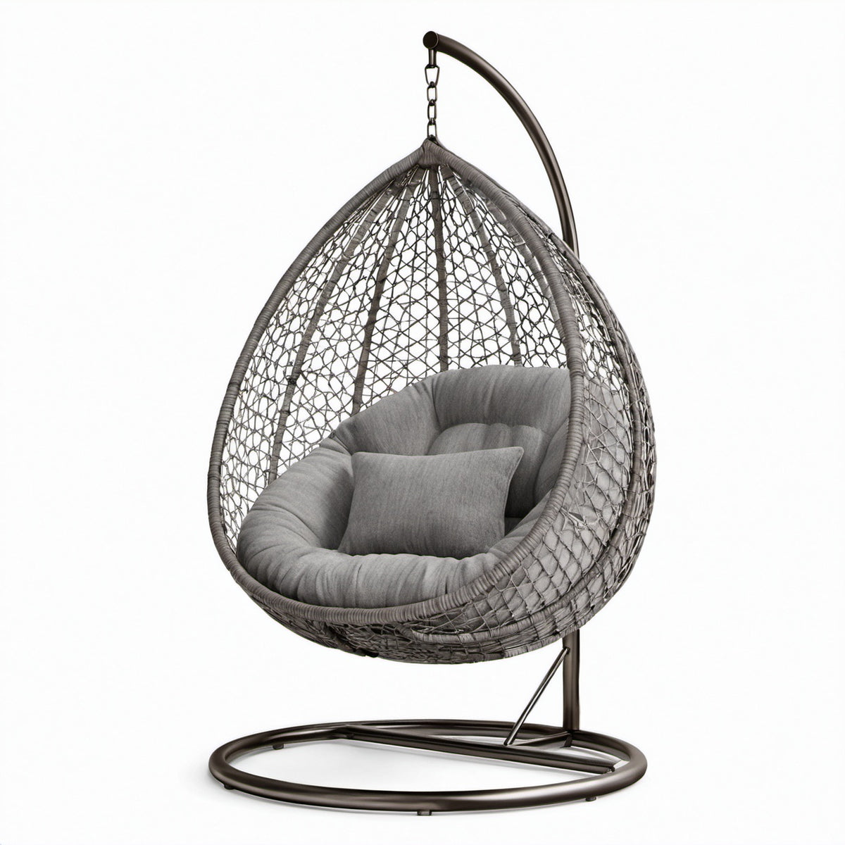 Rattan Hängesessel Ei-förmig mit Kissen Stoff Grau 195 cm