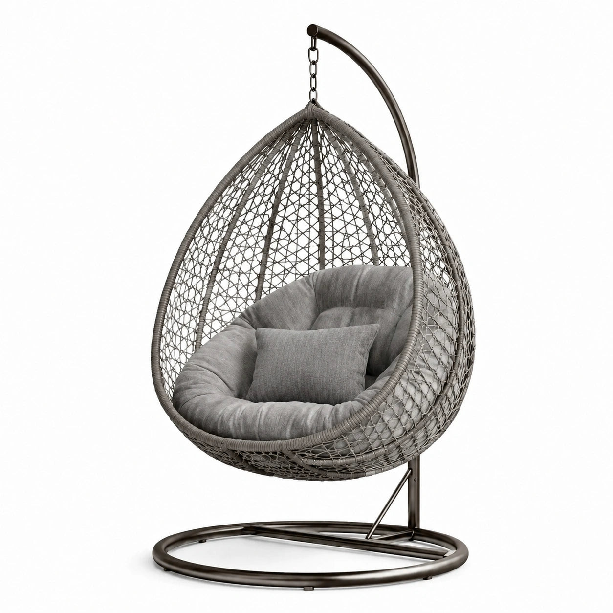 Rattan Hängesessel Ei-förmig mit Kissen Stoff Grau 195 cm