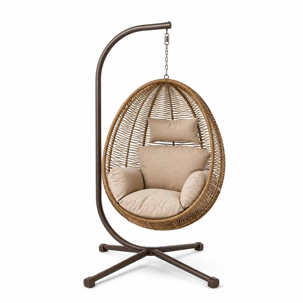 Rattan Hängesessel Eierform mit Stahlrahmen Beige