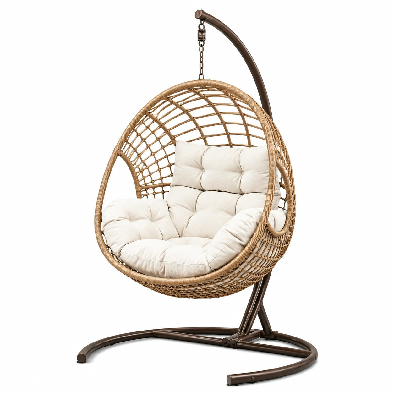 Hängesessel aus Polyrattan mit Stahl und Polyesterkissen
