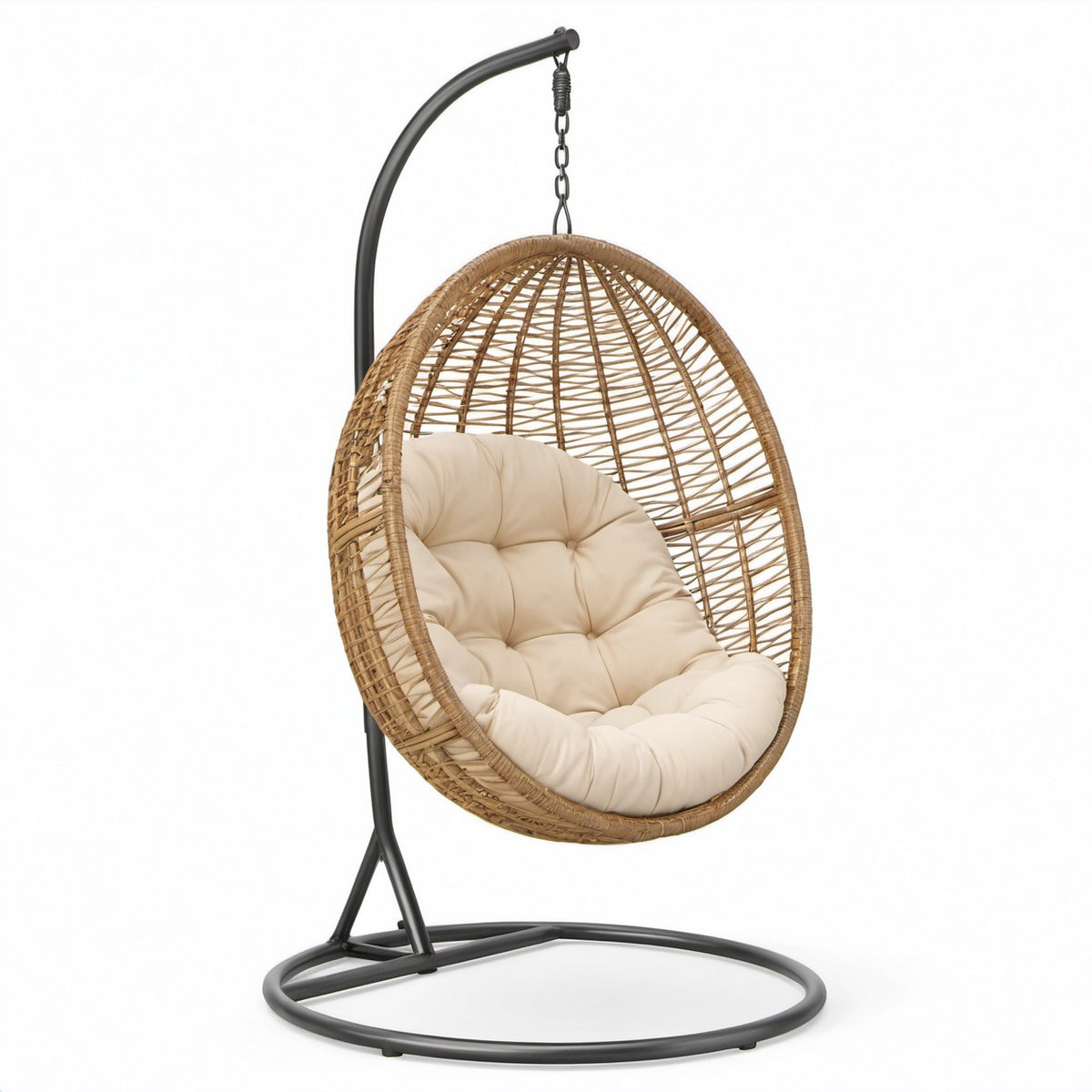 Hängesessel aus PE-Rattan mit Stahlrahmen Beige