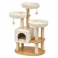 Kratzbaum mit Holz, Stoff und Sisal, Beige, 70x50x120cm