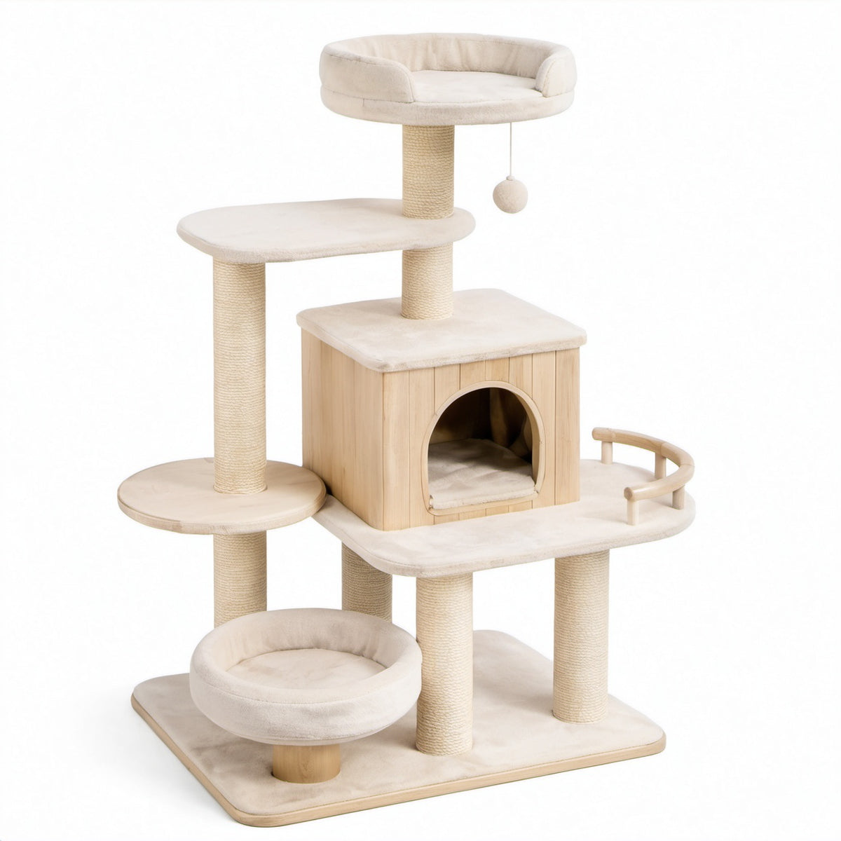 Katzen-Kratzbaum aus Sperrholz und Polyester Beige