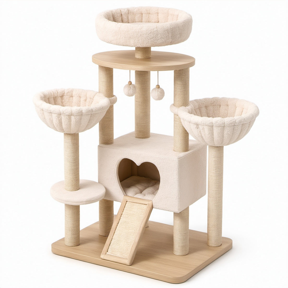 Katzenkratzbaum aus Plüsch und MDF Beige 100cm