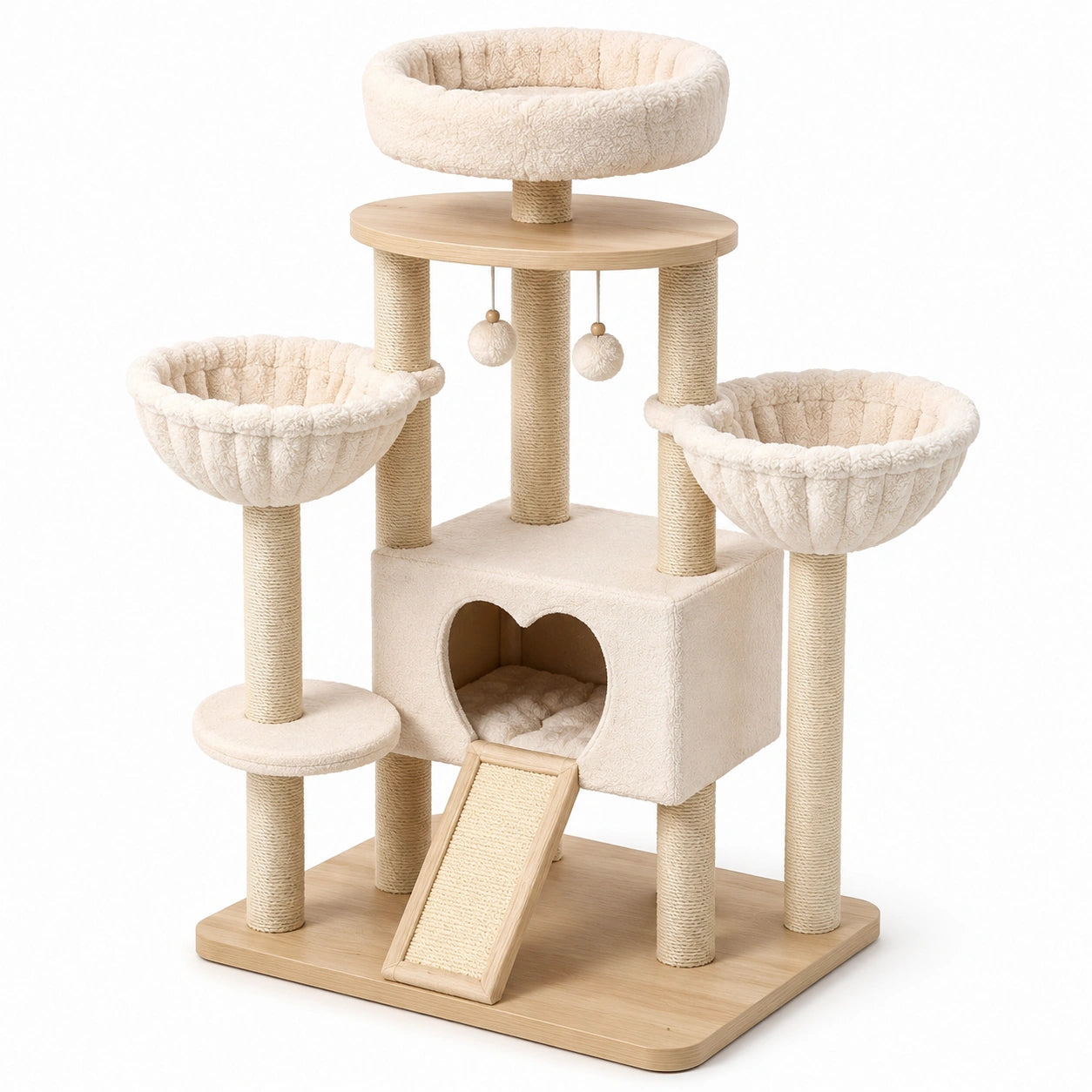 Katzenkratzbaum aus Plüsch und MDF Beige 100cm