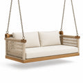 Hängesofa 2-Sitzer Holzrahmen Baumwollseil Polyesterkissen Beige