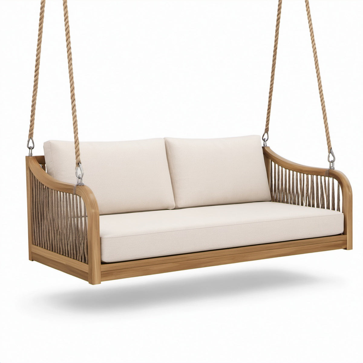 Teakholz Gartenhängesofa mit Baumwollkissen Beige 200x90x75 cm