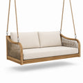 Teakholz Gartenhängesofa mit Baumwollkissen Beige 200x90x75 cm