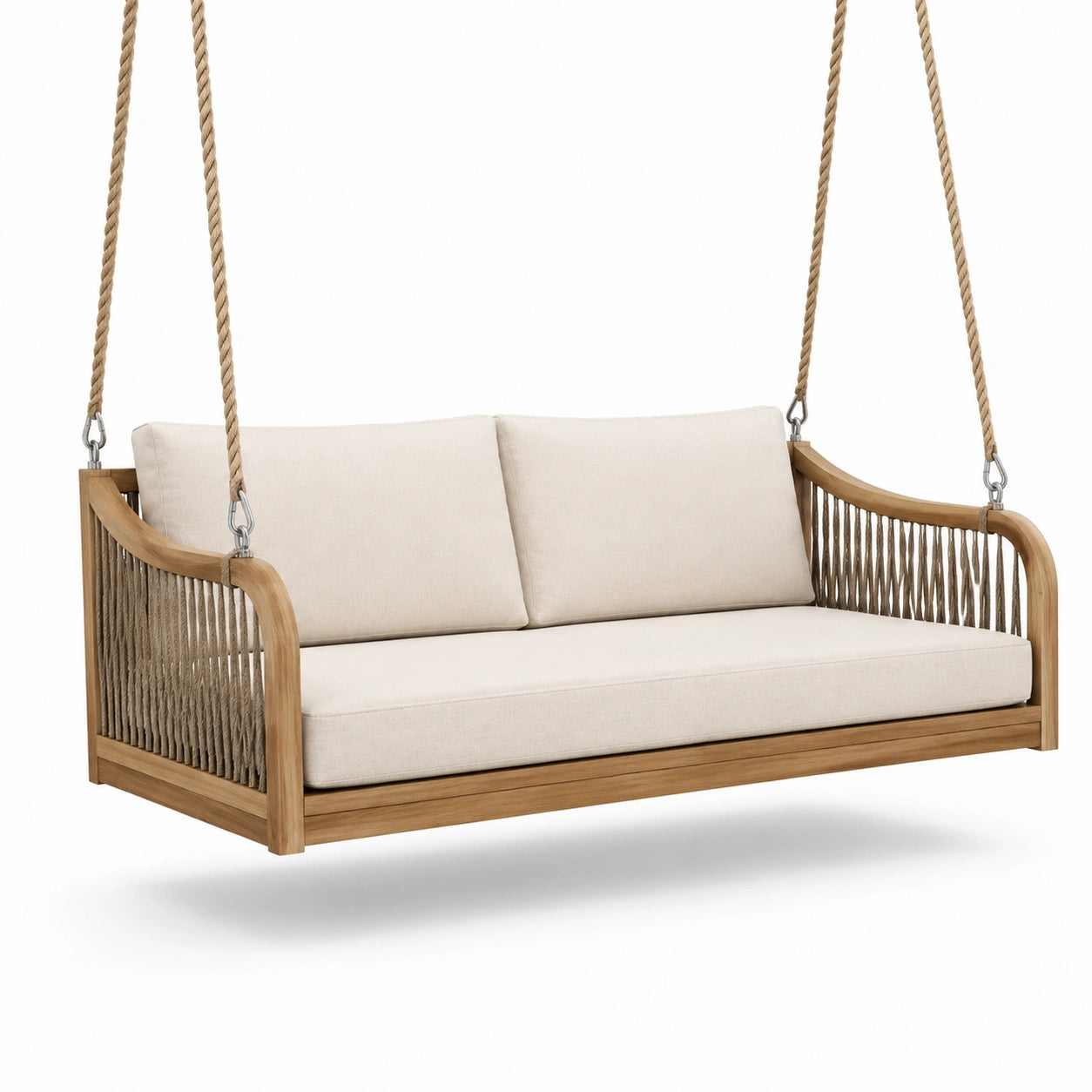 Teakholz Gartenhängesofa mit Baumwollkissen Beige 200x90x75 cm
