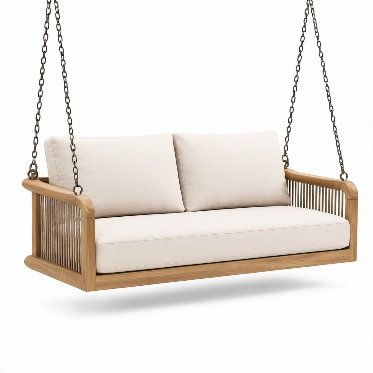 Hängesofa aus Teakholz und Leinwand Beige 200x80x65cm
