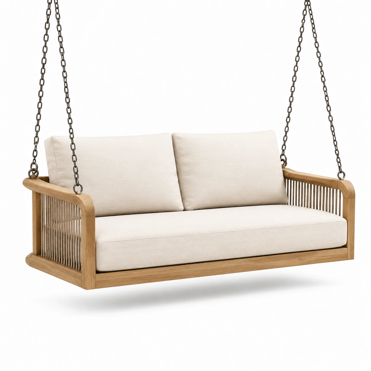 Hängesofa aus Teakholz und Leinwand Beige 200x80x65cm
